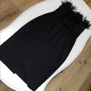 LPA Black Strapless Dress with Feather Accent